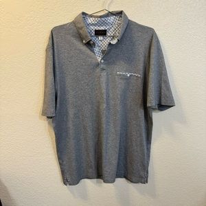 Thomas Dean Dress Polo Gray And Plaid Purple Collar & Pocket Square Mens Large